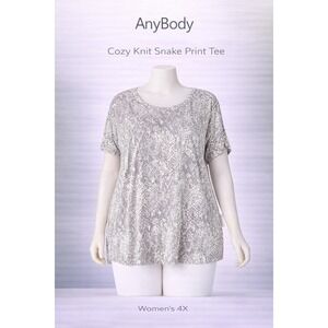 AnyBody Womens 4X Cozy Knit Luxe Snake Print Tee Grey White Short Sleeve Top